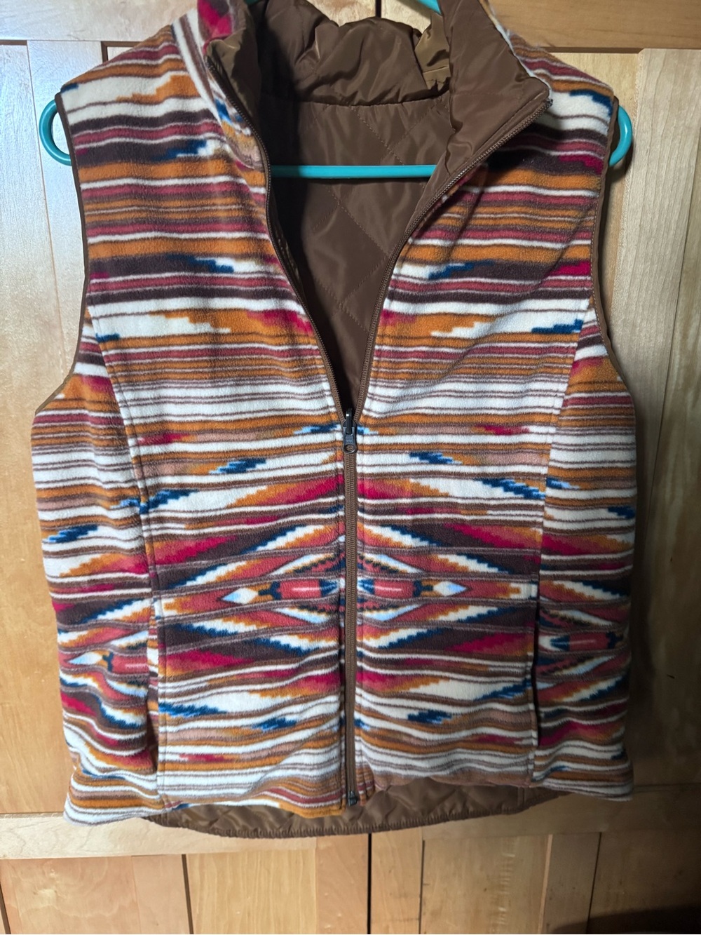 Ariat Multicolor Striped Fleece Vest - Brown, White, Orange, Red, reversible